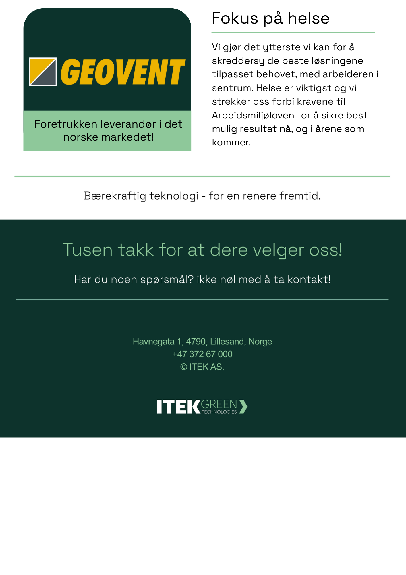 ITEK Geovent – fokus på helse og kontaktinformasjon